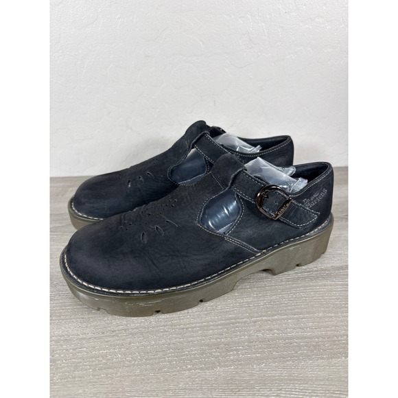 Dr. Martens Shoes - Dr. Martens England Black Nubuck / Suede Mary Jane T-Strap Cutout Shoes Vintage